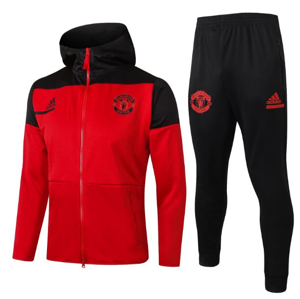 Manchester United Red Black Training Kits Hoodie Jacket with Pants 2020/21